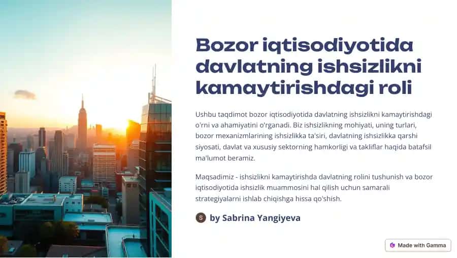 Davlatning ishsizlikni kamaytirishdagi roli