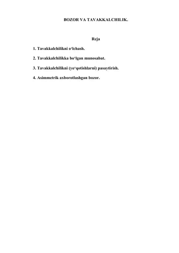 BOZOR VA TAVAKKALCHILIK