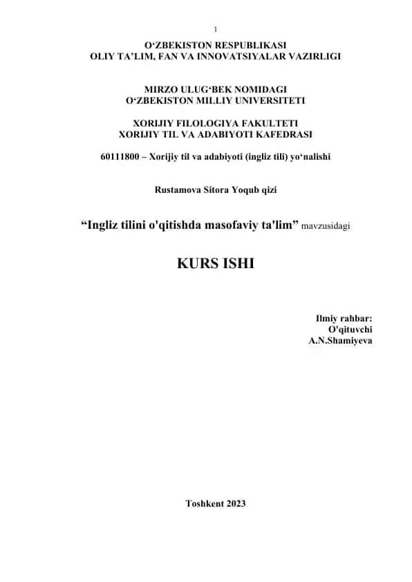 Ingliz tilini o'qitishda masofaviy ta'lim