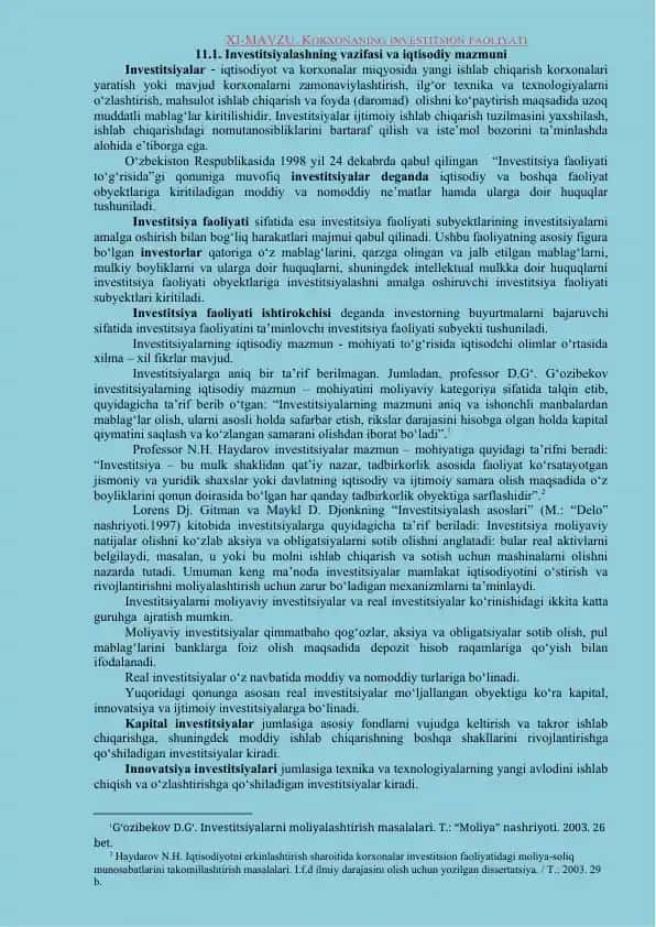 Korxonaning investitsion faoliyati