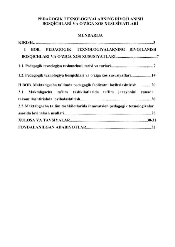 PEDAGOGİK TEXNOLOGİYALARNİNG RİVOJLANİSH BOSQİCHLARİ VA O'ZİGA XOS XUSUSİYATLARİ