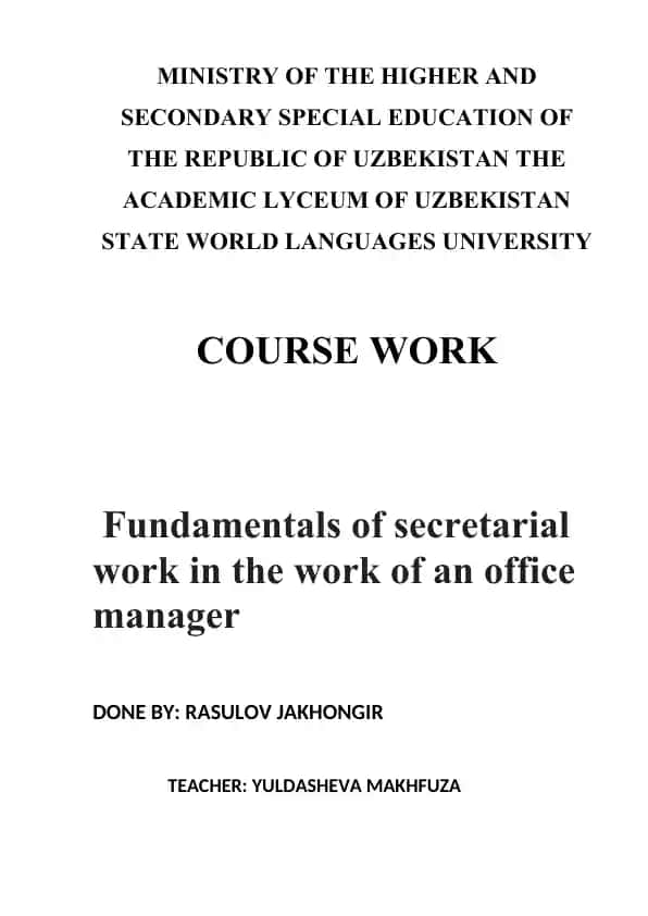 Fundamentals of secretarial work in the work of an office manager