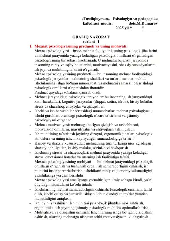 Mexnat Psixologiyasi