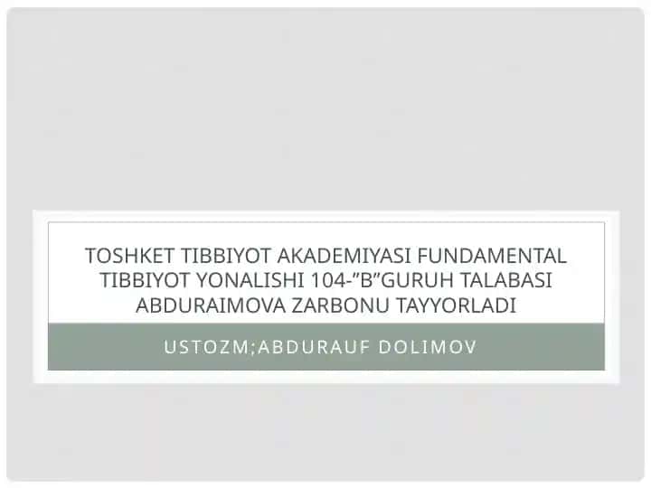 Toshkent Tibbiyot Akademiyasi Fundamentali