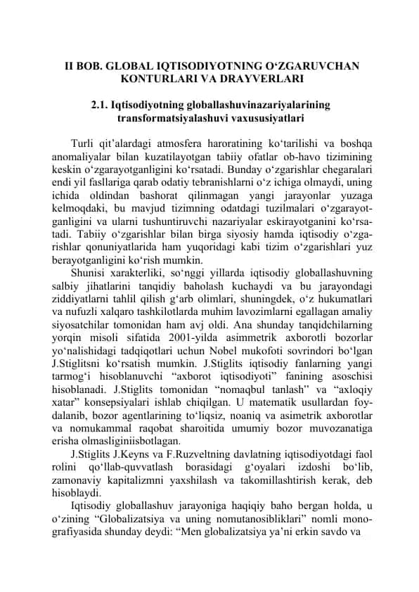Global Iqtisodiyotning O‘zgaruvchan Konturlari va Drayverlari