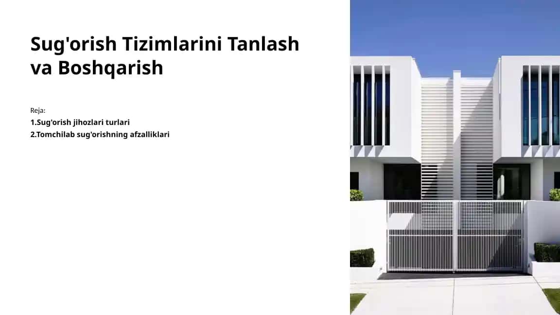 Sug'orish Tizimlarini Tanlash va Boshqarish