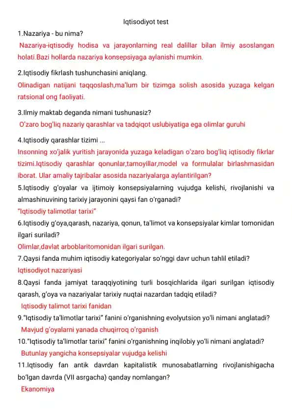 Iqtisodiyot test