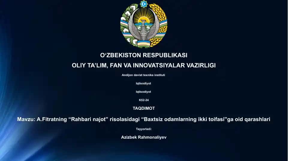 A.Fitratning “Rahbari najot” risolasidagi “Baxtsiz odamlarning ikki toifasi”ga oid qarashlari