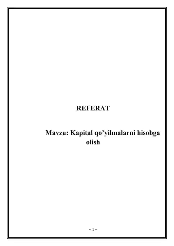 Kapital qo’yilmalarni hisobga olish