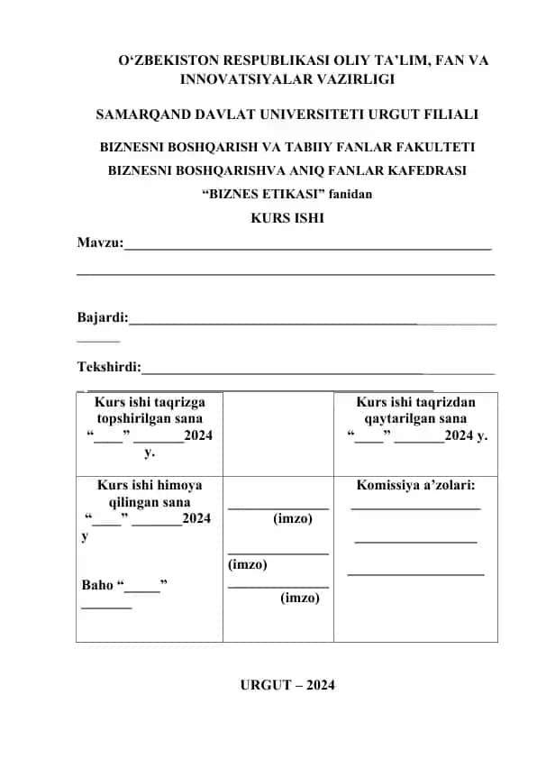 Kurs ishi yuzi