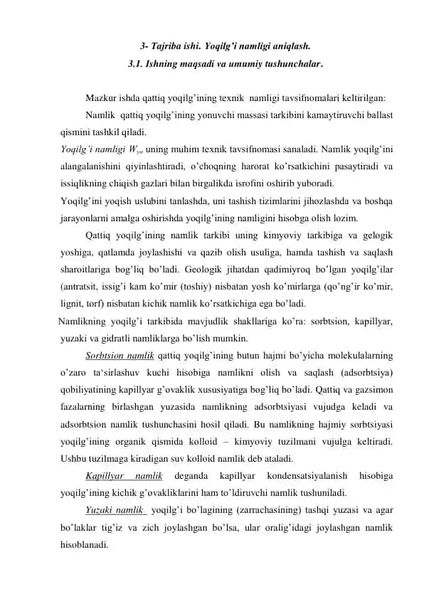 Yoqilg’i Namligi Aniqlash