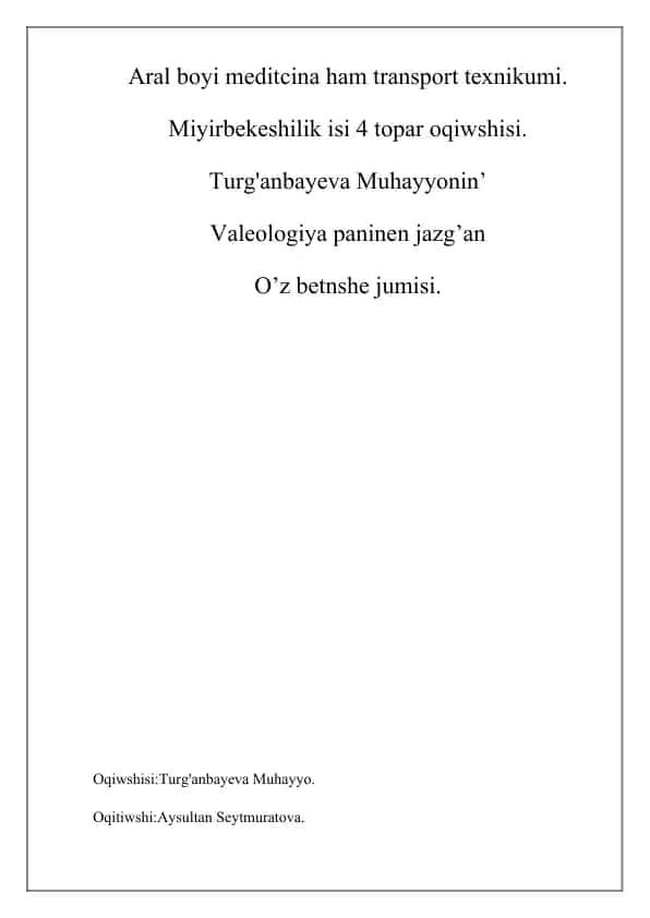 Valeologiya paninen jazg’an