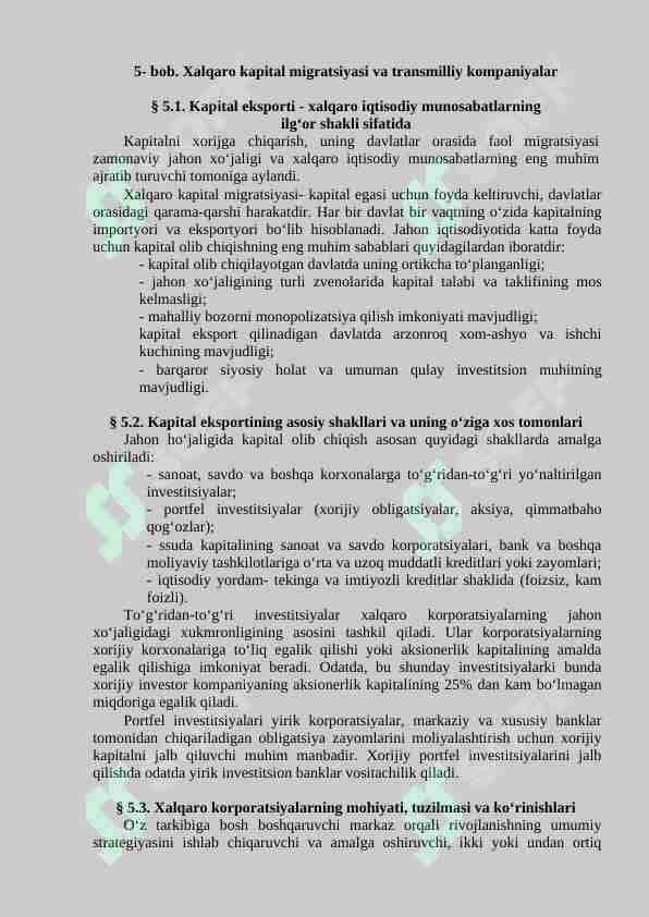 Xalqaro kapital migratsiyasi va transmilliy kompaniyalar