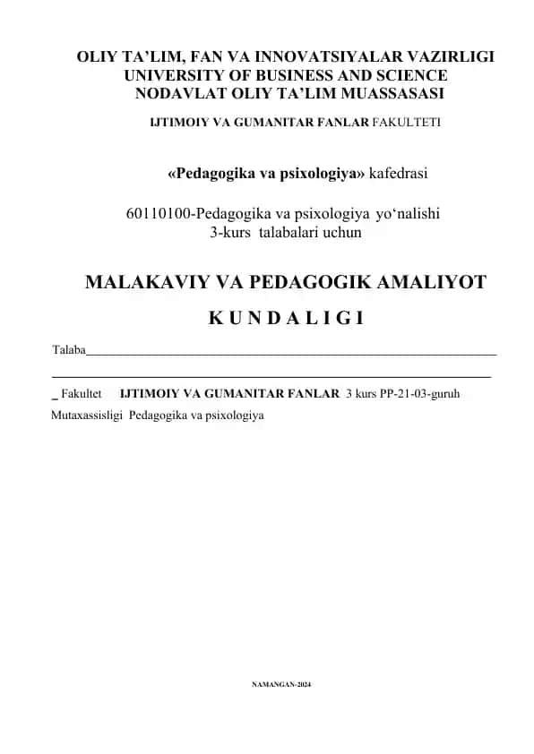 Talaba ishi bo'yicha daftari