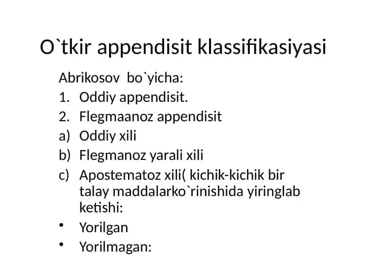 O`tkir appendisit klassifikasiyasi