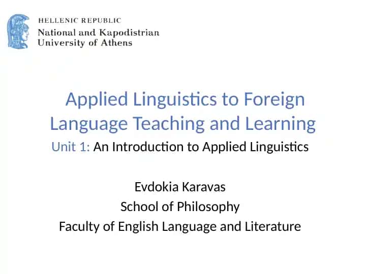 Applied Linguistics to Foreign Language Teaching and Learning