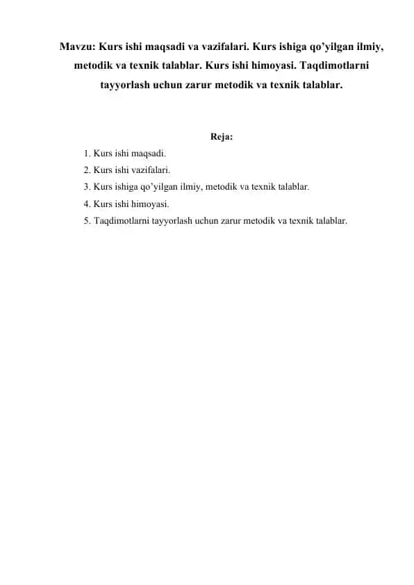 Kurs ishlarining maqsadi va vazifalari