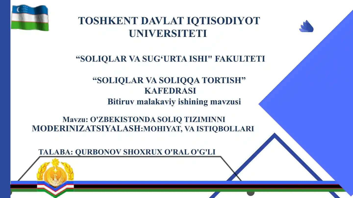O'zbekistonda soliq tizimini modernizatsiyalash
