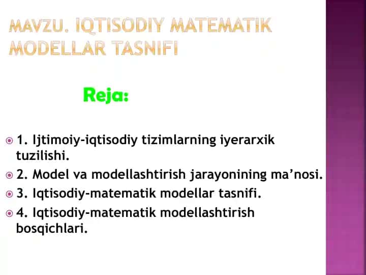 Iqtisodiy-matematik modellar tasnifi