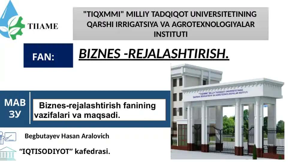 Biznes-rejalashtirishning vazifalari va maqsadi