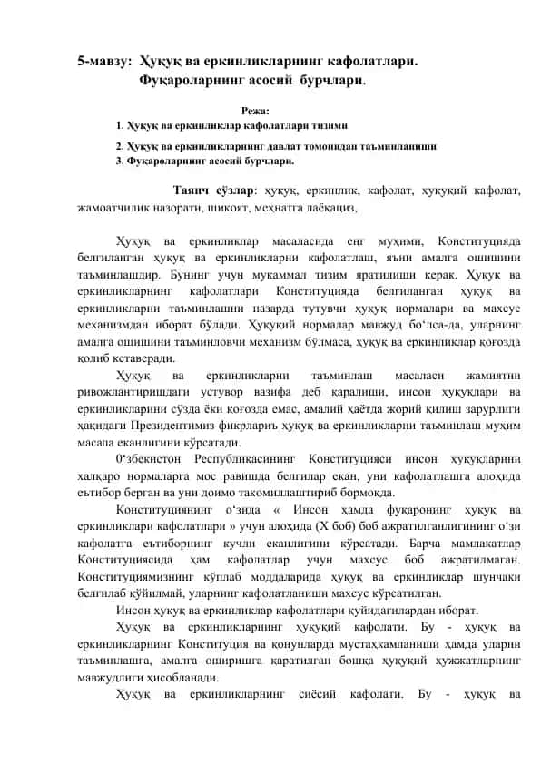 Ҳуқуқ ва еркинликларнинг кафолатлари