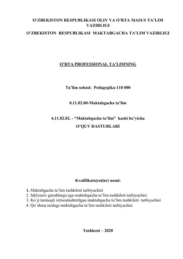 Maktabgacha ta’lim tashkiloti tarbiyachisi kvalifikatsiyasi