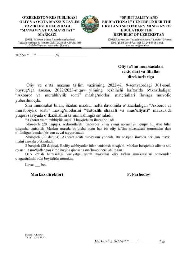 "Axborot va murabbiylik soati"