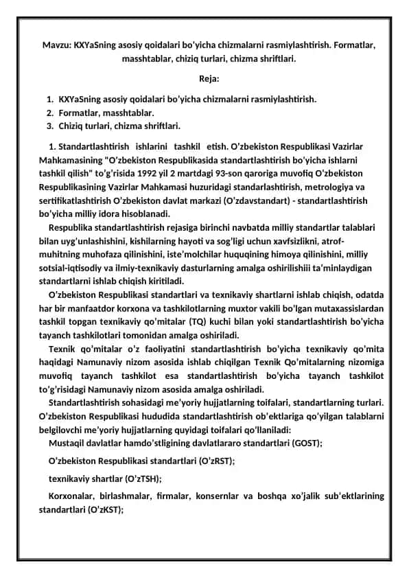 KXYaSning asosiy qoidalari bo’yicha chizmalarni rasmiylashtirish