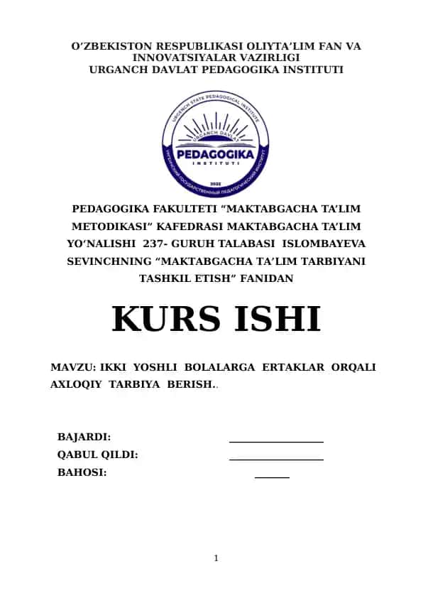 MAKTABGACHA TA’LIM TARBIYANI TASHKIL ETISH