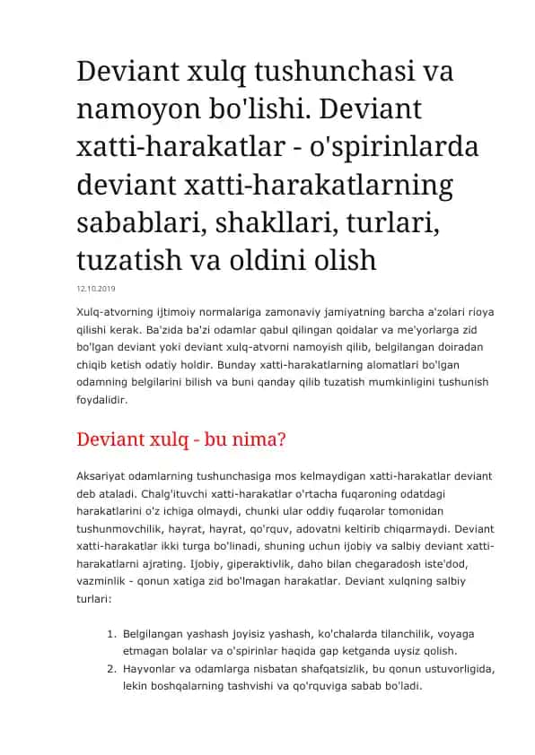 Deviant xatti-harakatlar va xulq-atvorni namoyon qilish
