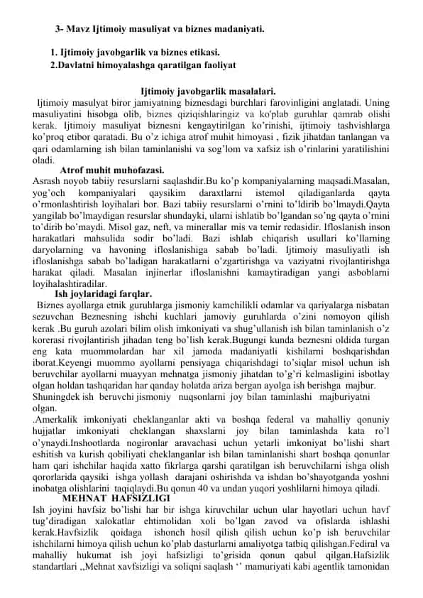Ijtimoiy Masuliyat va Biznes Etikasi