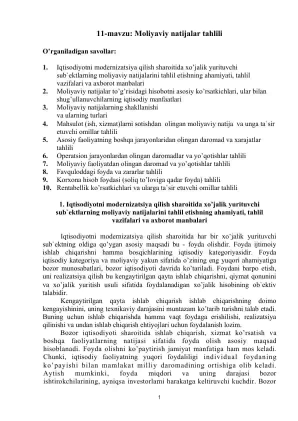 Mоliyaviy natijalar tahlili