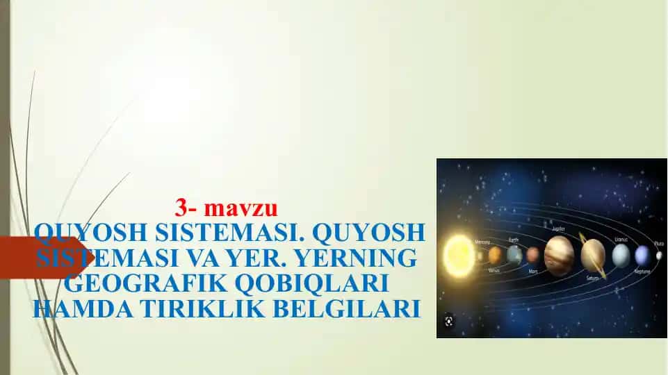 Quyosh Sistemasining Tavsifi