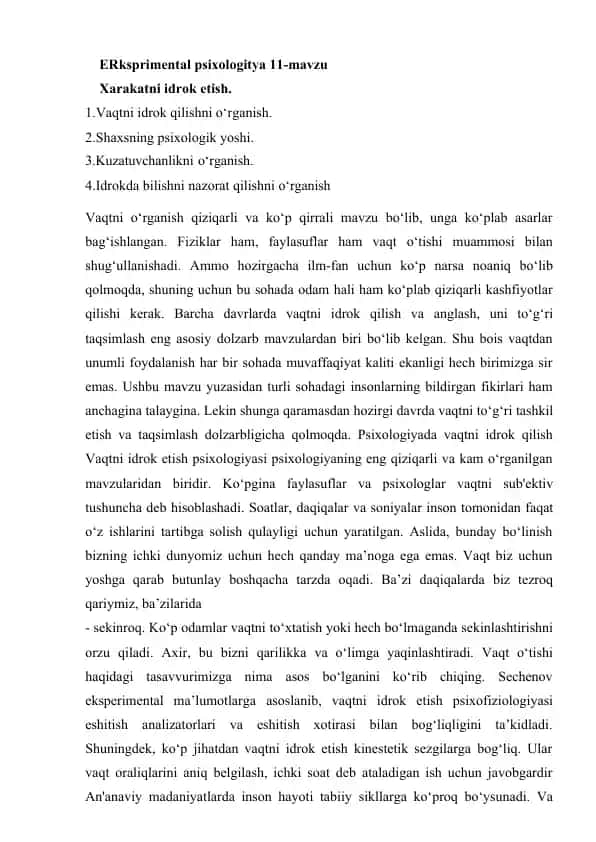 ERksprimental psixologitya 11-mavzu Xarakatni idrok etish