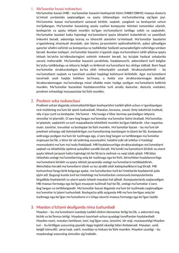 Ma'lumotlar bazasi tushunchasi