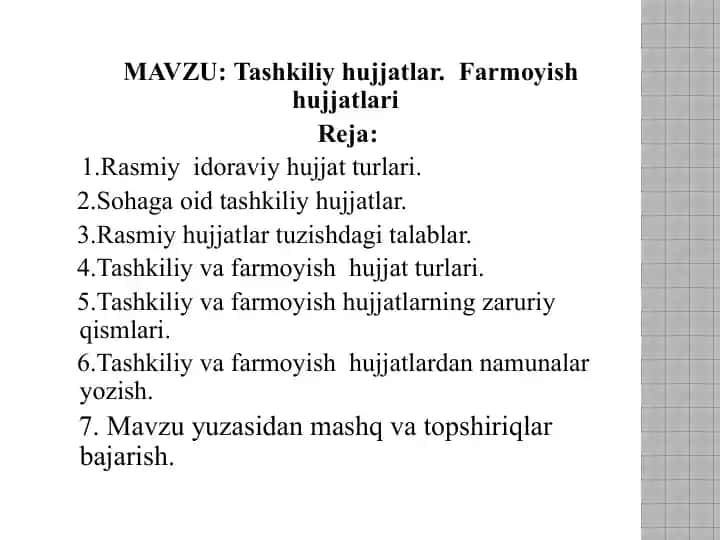 Tashkiliy hujjatlar va farmoyish hujjatlari