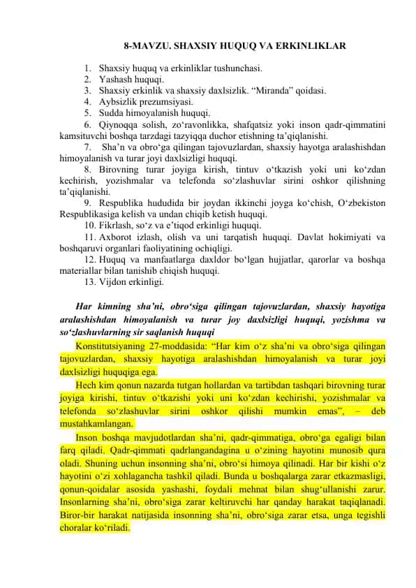 Shaxsiy huquq va erkinliklar