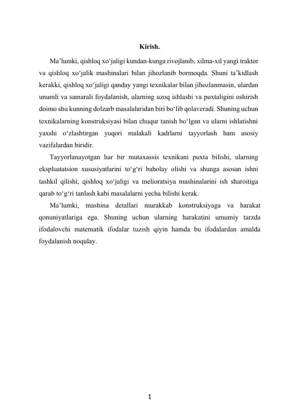 Qishloq xo‘jaligi mashinalari bilan ishlash