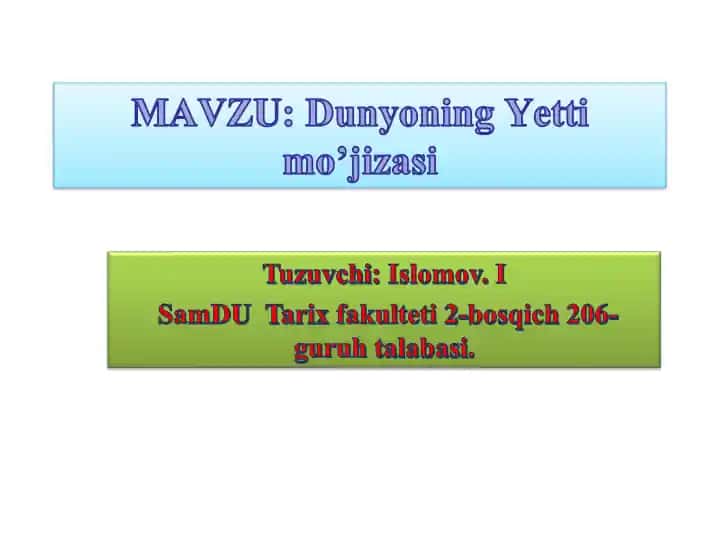Dunyoning Yetti mo'jizasi