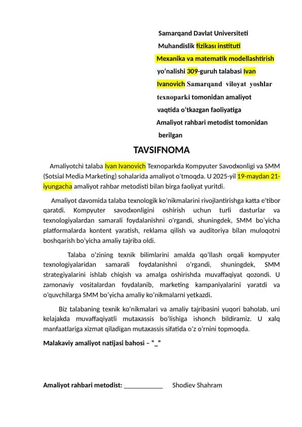 Texnoparkda Kompyuter Savodxonligi va SMM amaliyoti