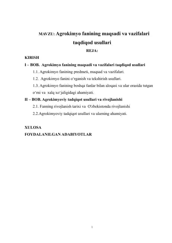 Agrokimyo fanining maqsadi va vazifalari taqdimoti