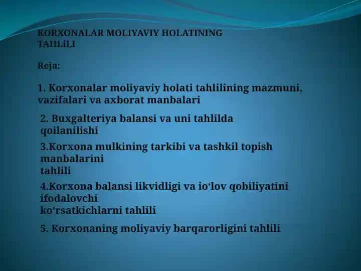 Korxonalarning Moliyaviy Holatining Tahlili