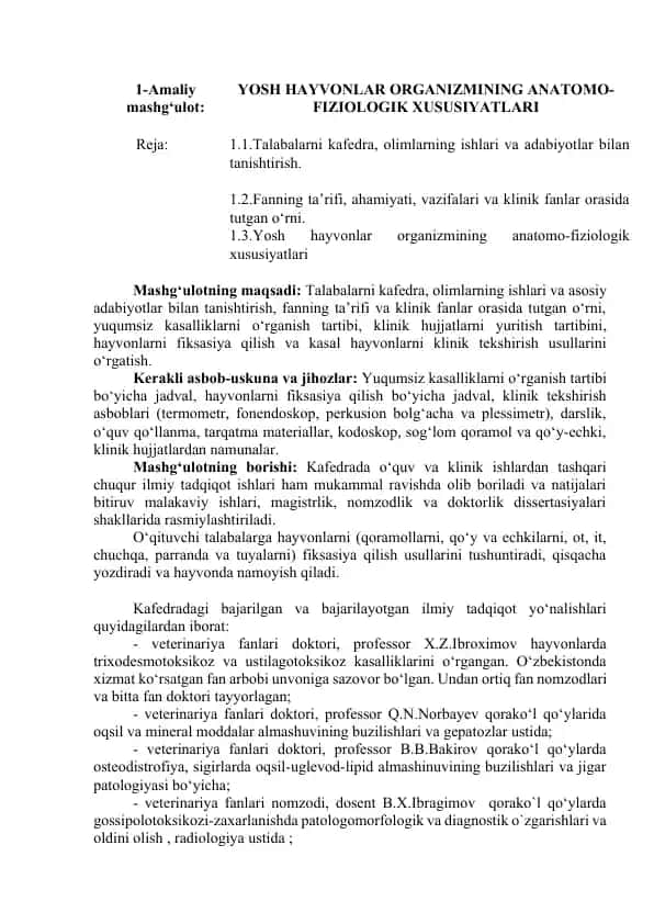 Klinik Hayvon Ovqatining O‘rganish Tartibi