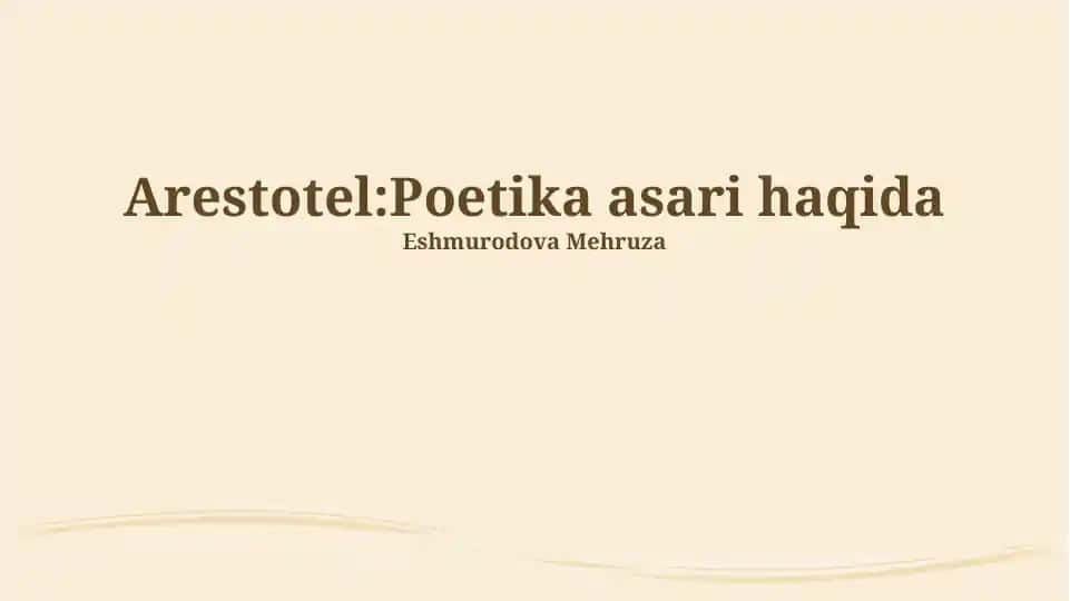 Aristotel: Poetika asari haqida