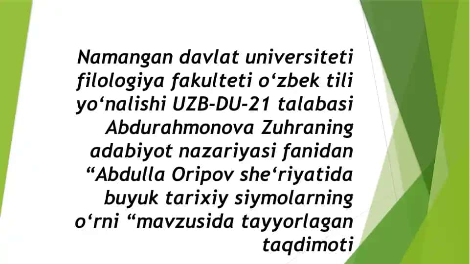 “Abdulla Oripov she‘riyatida buyuk tarixiy siymolarning o‘rni” mavzusidagi taqdimot