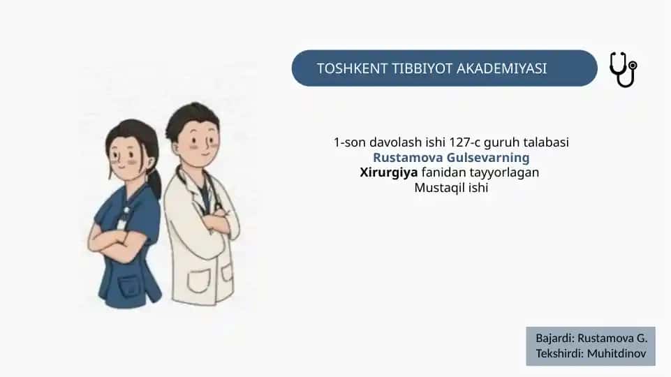 1-son davolash ishi 127-c guruh talabasi Rustamova Gulsevarning