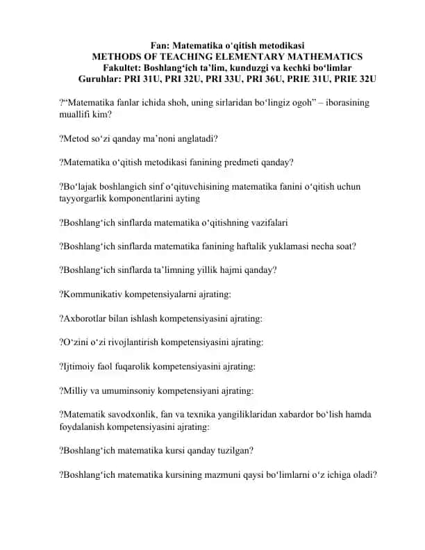 Matematika oʻqitish metodikasi