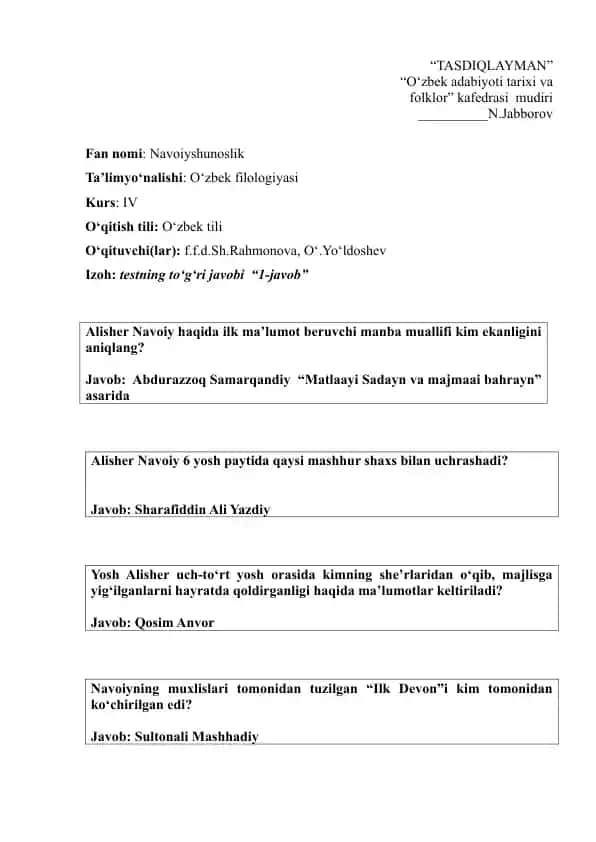 Alisher Navoiy hayoti va yaratilishi