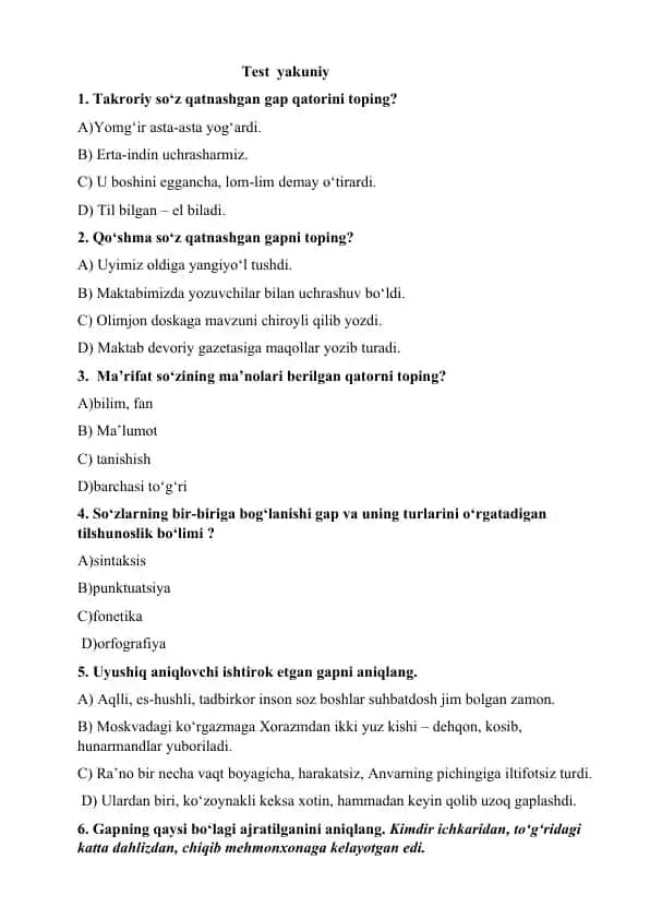 Tilshunoslik testi yakuniy