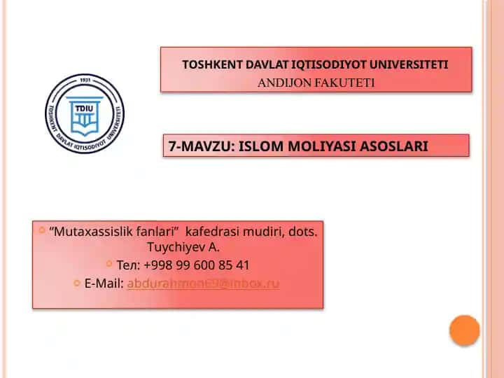 Islom moliyasi asoslari